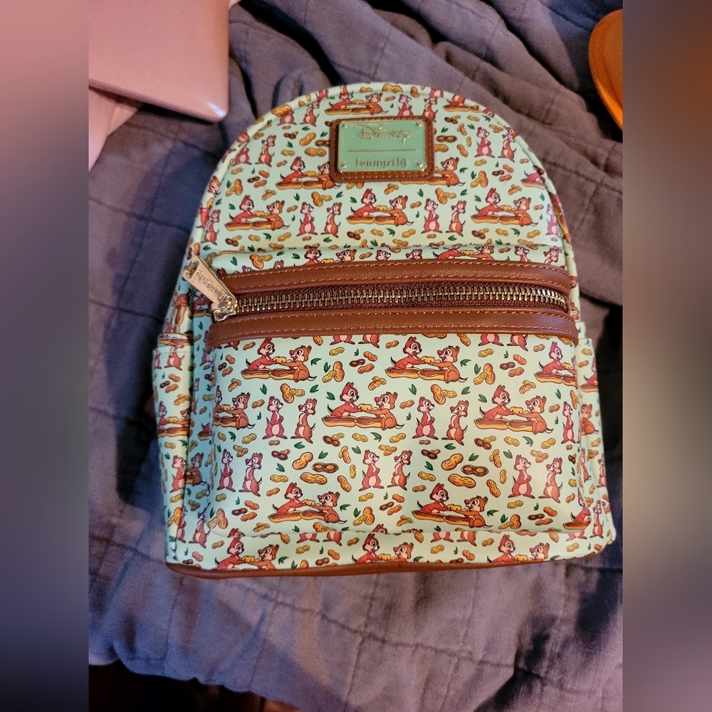 Loungefly Disney Chip 'n' Dale Mini Backpack in Mint and Brown Brand New!user!
